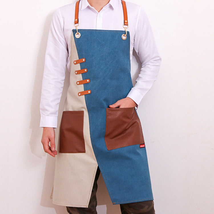 Denim Apron Barber Milk Tea Shop Waiter Overalls(Grey-green Hook Strap)