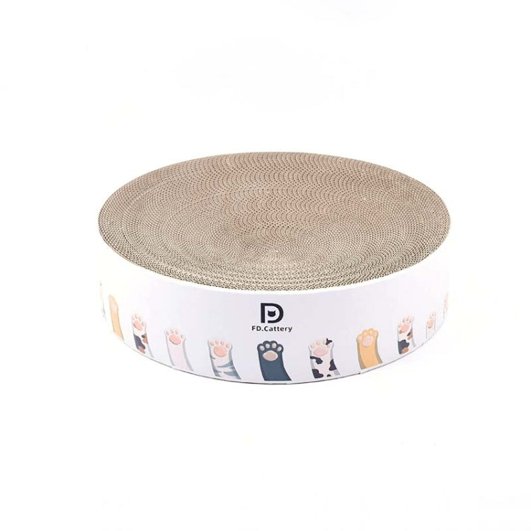 Round Corrugated Cat Scratcher Claw Sharpener Toy Bed, Colour: Paw Print 32x32x6cm