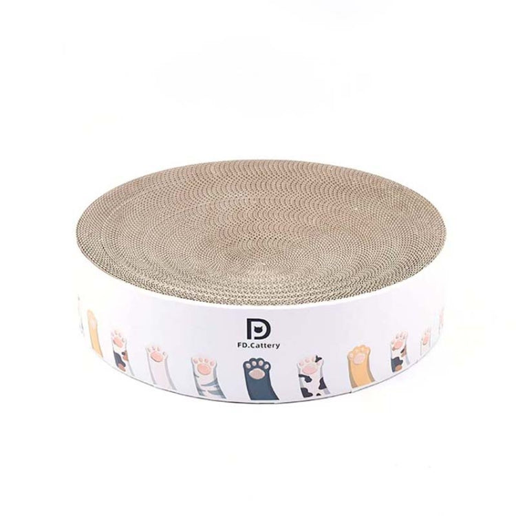 Round Corrugated Cat Scratcher Claw Sharpener Toy Bed, Colour: Paw Print 36x36x8cm