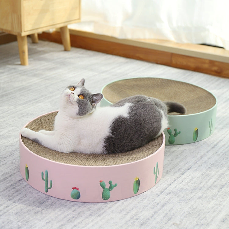 Round Corrugated Cat Scratcher Claw Sharpener Toy Bed, Colour: Paw Print 36x36x8cm