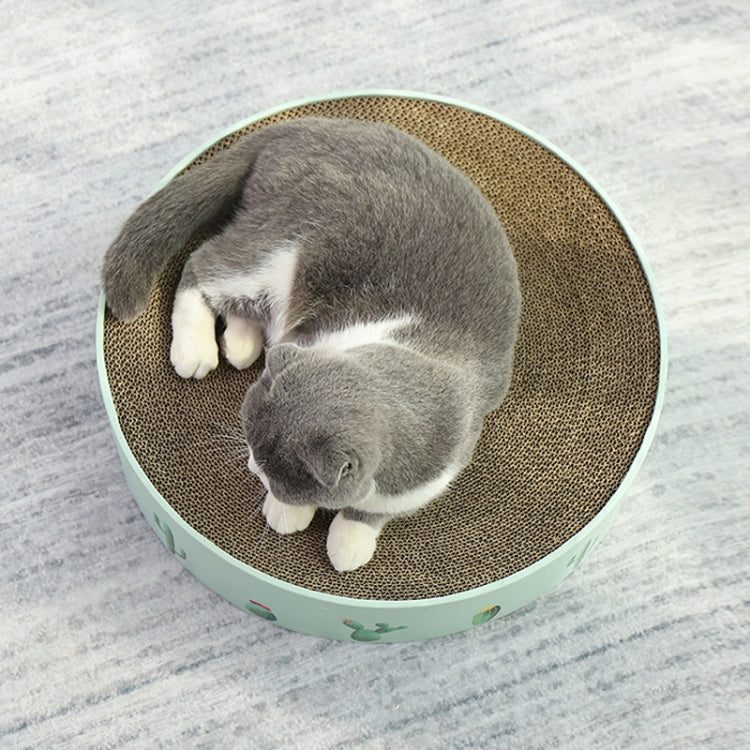 Round Corrugated Cat Scratcher Claw Sharpener Toy Bed, Colour: Paw Print 36x36x8cm