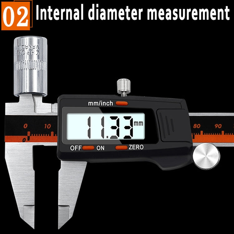 0-150mm Plastic Meter Stainless Steel Body Digital Display Electronic High-Precision Vernier Caliper, Specification: 2 Units of mm/inch