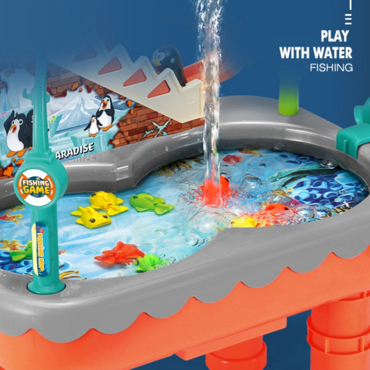 Penguin Stair Climbing Children Electric Magnetic Fishing Toy Multifunctional Game Set(Blue)