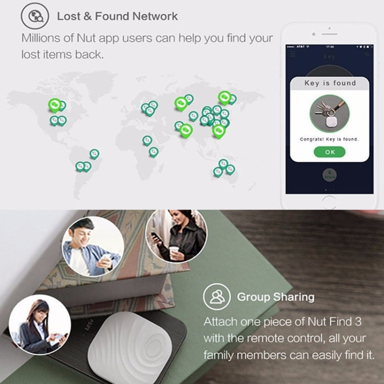 NUT F7X Smart Anti-Lost Device Bluetooth Two-Way Alarm Mobile Phone Key Wallet Anti-Lost Device( White)