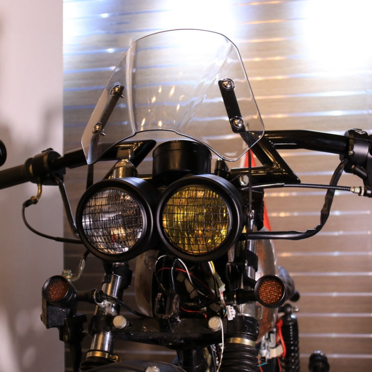 Motorcycle Retro Headlight CG125 Metal Universal Headlight Retro Dual Lamp(Black)