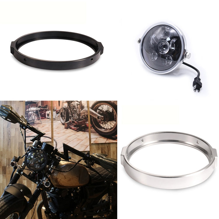 5.75 Inch Round Retro Headlight Ring Motorcycle Headlight Modification Parts(Black)