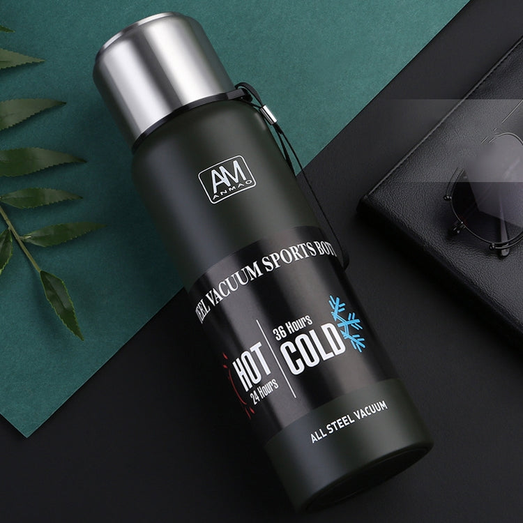 304 Stainless Steel Insulated Mug Large Capacity Sports Water Cup Outdoor Travel Pot, Capacity: 1500ml(Dark Green)