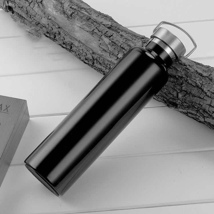 304 Vacuum Stainless Steel Vacuum Flask Double-Layer Large-Capacity Outdoor Water Bottle Mountaineering Sports Bottle, Capacity: 750ml(Black)