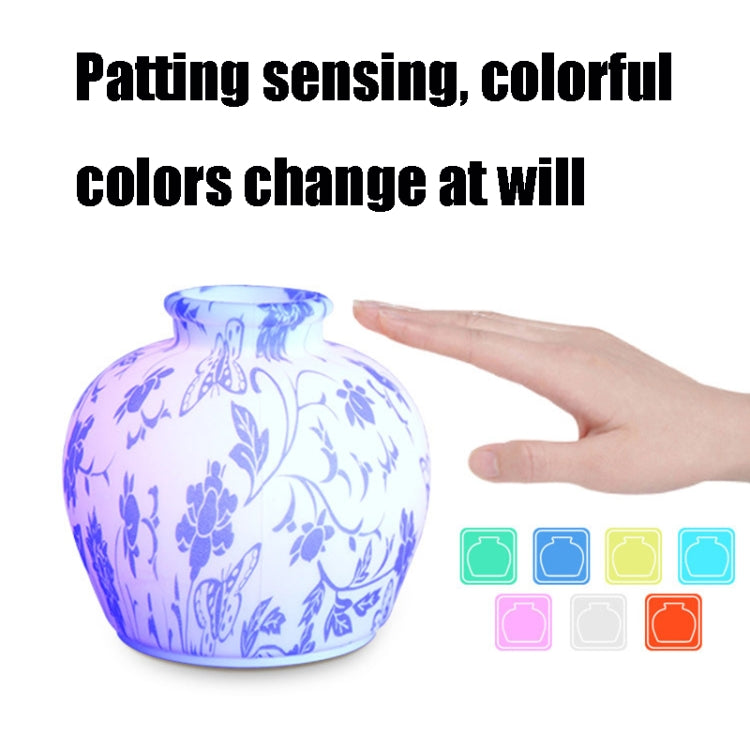 QH-28 Blue-and-white Porcelain Silicone Night Light USB Bedroom Bedside Lamp Pat Sensor Lamp(Colorful Light)