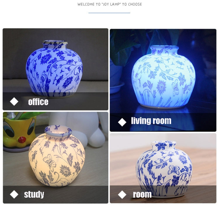 QH-28 Blue-and-white Porcelain Silicone Night Light USB Bedroom Bedside Lamp Pat Sensor Lamp(Colorful Light)