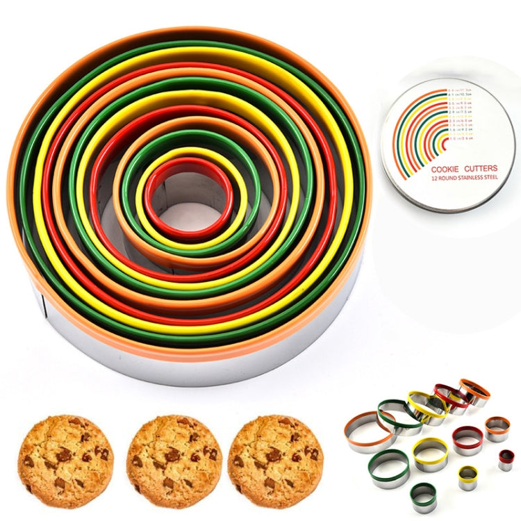 12 in 1 Stainless Steel Biscuit Cutting Set Fondant Biscuit Mold Round Cake Baking Mold, Specification: Color Cake Mold