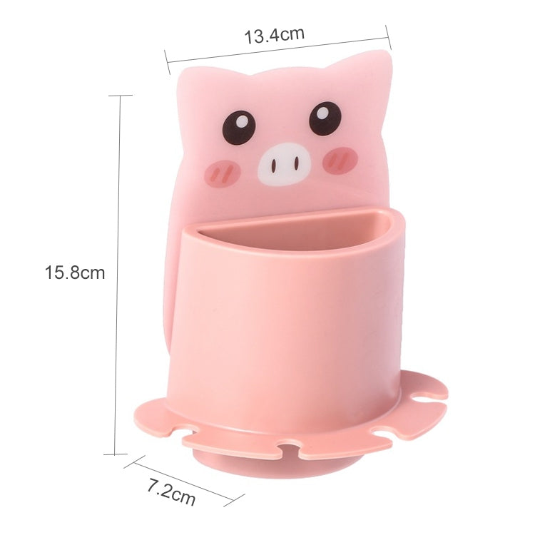 Bathroom Paste Wall-Mounted Shelf Cartoon Animal Toothbrush Holder(Piggy)