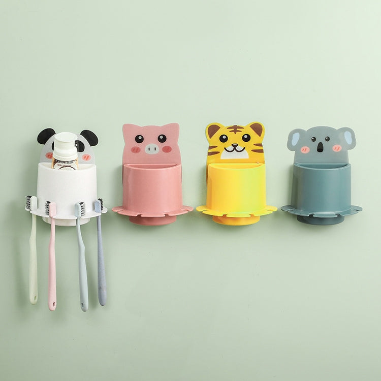 Bathroom Paste Wall-Mounted Shelf Cartoon Animal Toothbrush Holder(Piggy)