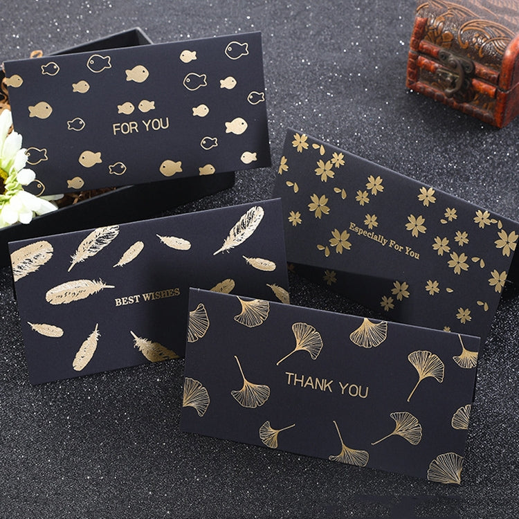 12 PCS Black Bronzing Greeting Card Holiday High-End Golden Blessing Greeting Card With Envelope(Ginkgo)