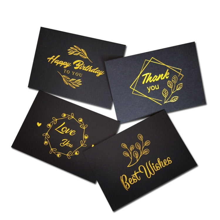 100 PCS Wedding Blessing Card Thank You Message Gift Decoration Card Bronzing Flower Greeting Card Blessing （Black）