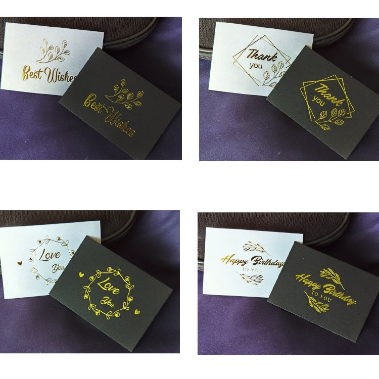 100 PCS Wedding Blessing Card Thank You Message Gift Decoration Card Bronzing Flower Greeting Card Blessing （Black）