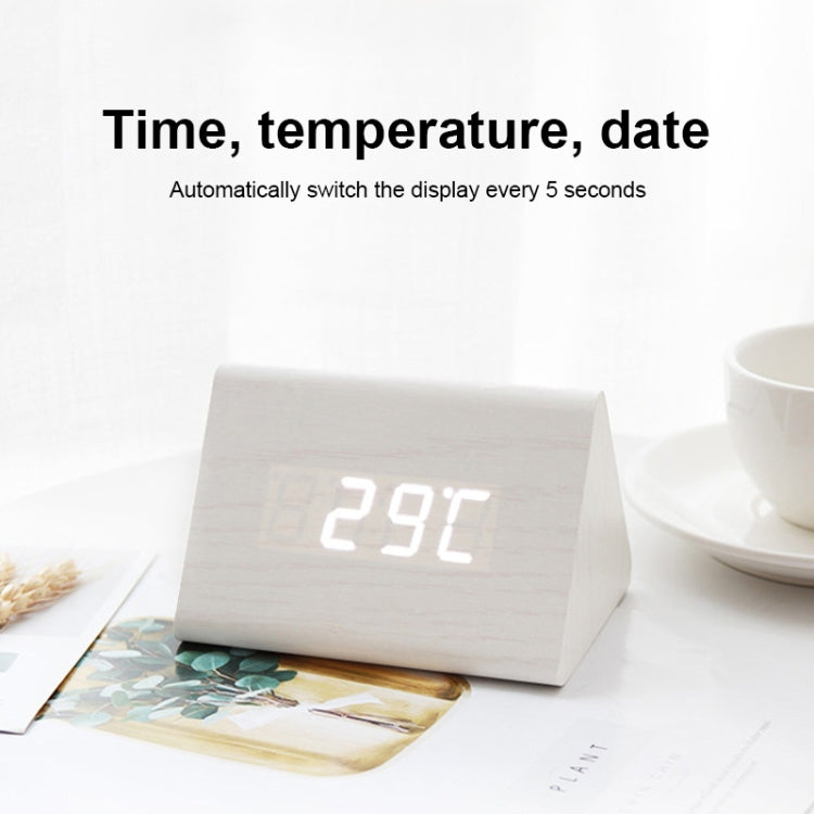Mute Luminous Electronic Clock Wooden Sound Control Small Triangle Alarm Clock Brown Wood Red Light