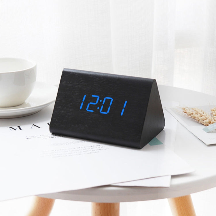 Mute Luminous Electronic Clock Wooden Sound Control Small Triangle Alarm Clock Brown Wood Red Light