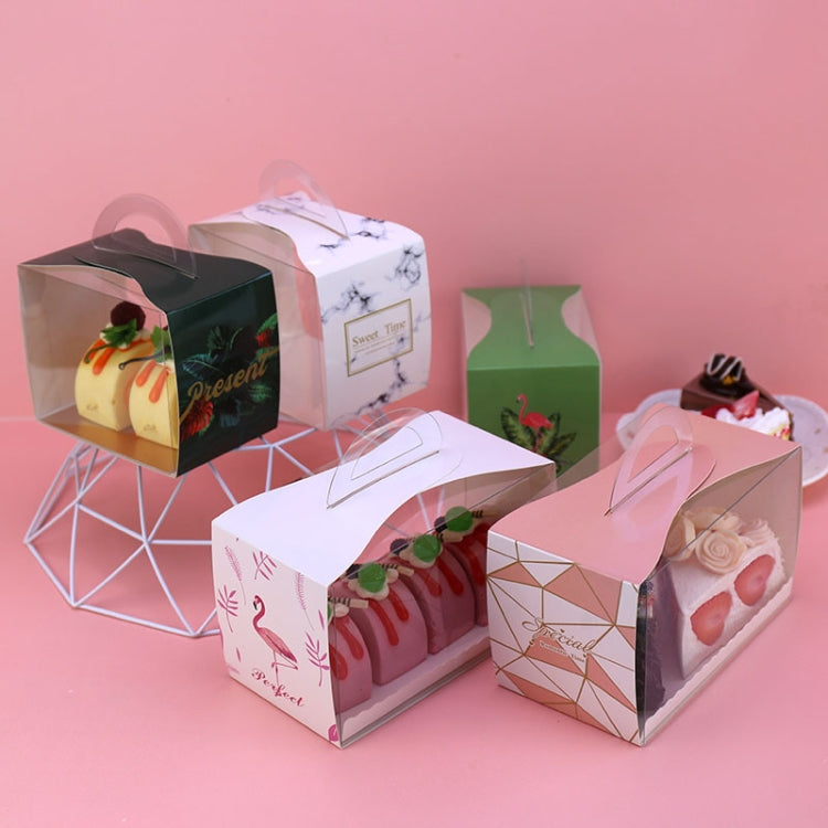 50 Pieces Set Portable Transparent Pieces Cake Box Mousse Pastry Packaging Box, Colour: Small White Flamingos (Without Tray)