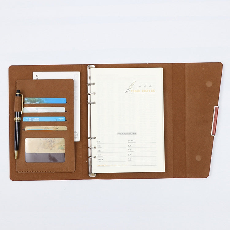 Business Notebook Imitation Leather PU Tri-Fold Loose-Leaf Notepad, Specification: A5(Black)