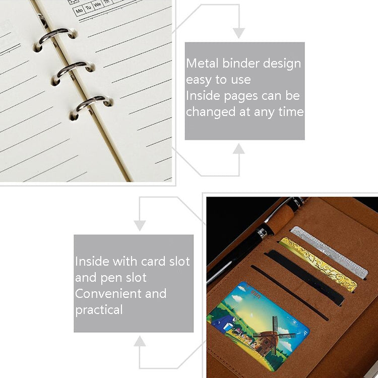 Business Notebook Imitation Leather PU Tri-Fold Loose-Leaf Notepad, Specification: A5(Black)
