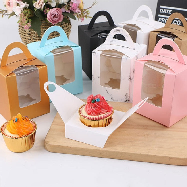 30 PCS Transparent Window 1 Piece Cardboard Portable Cup Cake Box Mousse Pastry Box Red
