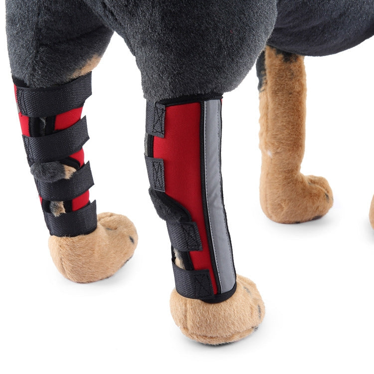 Pet Knee Pads Dog Leg Guards Pet Protective Gear Surgery Injury Sheath, Size: L(HJ29 Reflective With Support Bar Red)