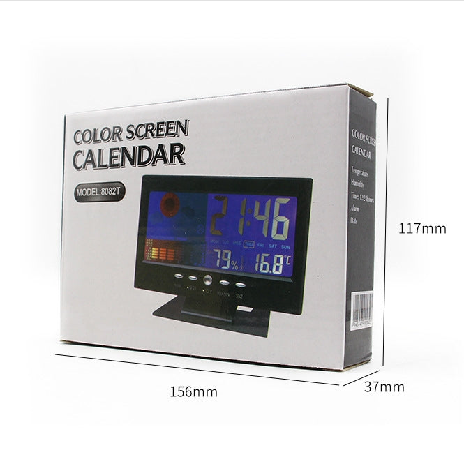 8082T Weather Forecast Clock LED Color Screen Perpetual Calendar Temperature And Humidity Intelligent Voice Control Electronic Alarm Cloc,Specification: Black