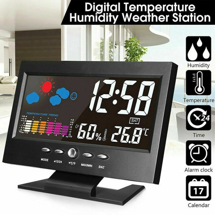 8082T Weather Forecast Clock LED Color Screen Perpetual Calendar Temperature And Humidity Intelligent Voice Control Electronic Alarm Cloc,Specification: Black
