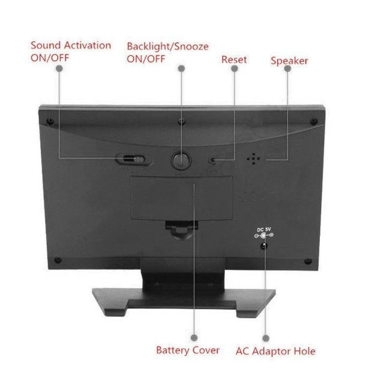 8082T Weather Forecast Clock LED Color Screen Perpetual Calendar Temperature And Humidity Intelligent Voice Control Electronic Alarm Cloc,Specification: Black