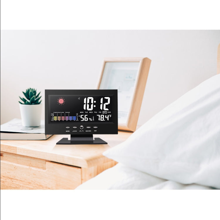 8082T Weather Forecast Clock LED Color Screen Perpetual Calendar Temperature And Humidity Intelligent Voice Control Electronic Alarm Cloc,Specification: Black + USB