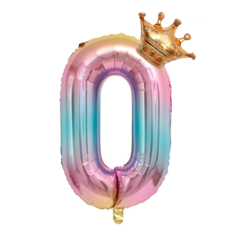 32-Inch Gradient Color Crown Digital Balloon Children Birthday Decoration Film Balloon(Number 0)