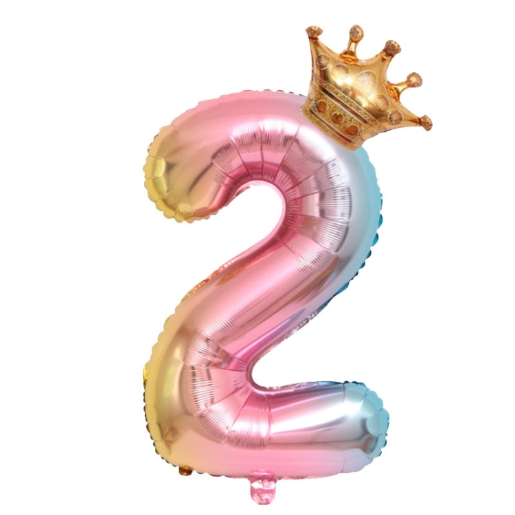 32-Inch Gradient Color Crown Digital Balloon Children Birthday Decoration Film Balloon(Number 2)