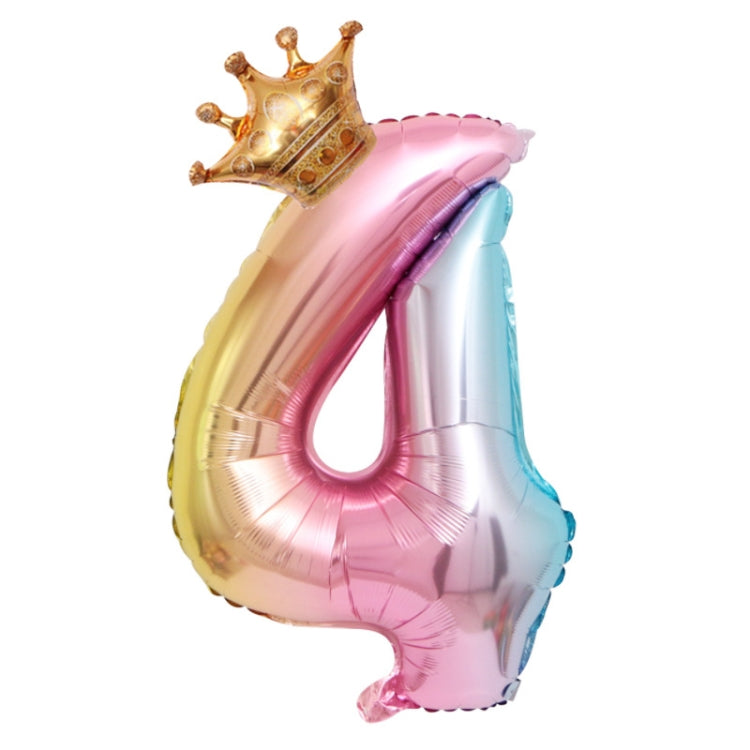 32-Inch Gradient Color Crown Digital Balloon Children Birthday Decoration Film Balloon(Number 4)