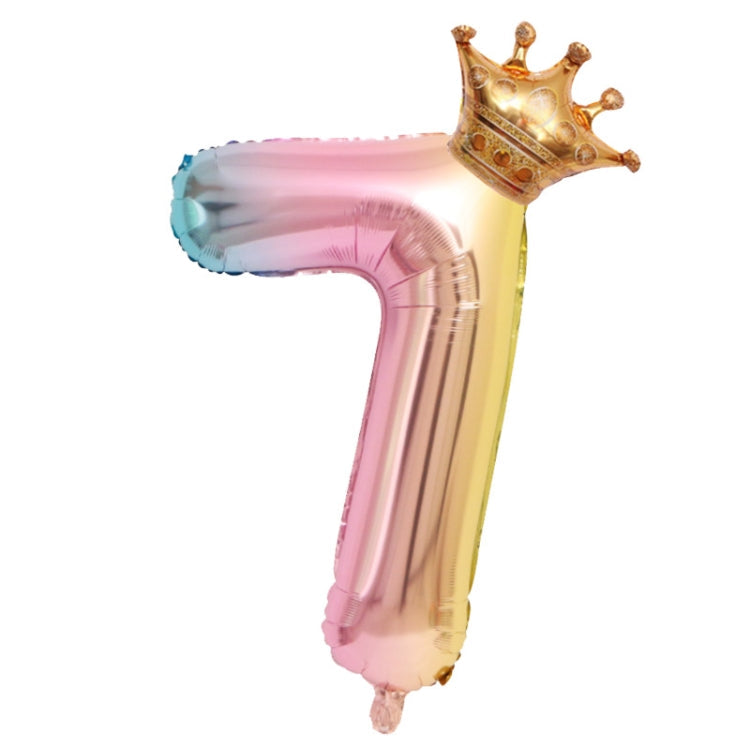 32-Inch Gradient Color Crown Digital Balloon Children Birthday Decoration Film Balloon(Number 7)