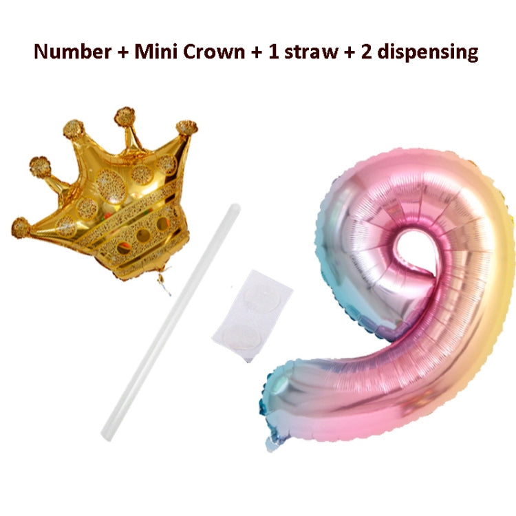 32-Inch Gradient Color Crown Digital Balloon Children Birthday Decoration Film Balloon(Number 8)
