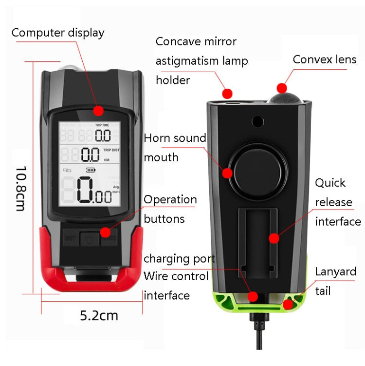 3 In 1 Wireless Bicycle Code Meter Lamp Strong Light Front Light, Colour: Red Upgrade Floating + Tail Light