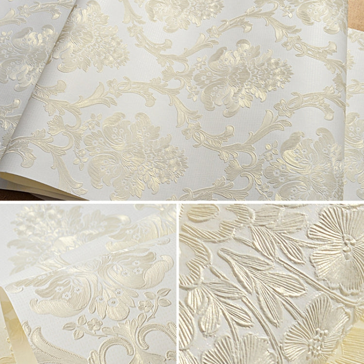 Bedroom Living Room Classic Damascus 3D Precision Pressed Non-Woven Fabric Self-Adhesive Wallpaper, Specification: 0.53 x 3 Meters(JA201 Beige)