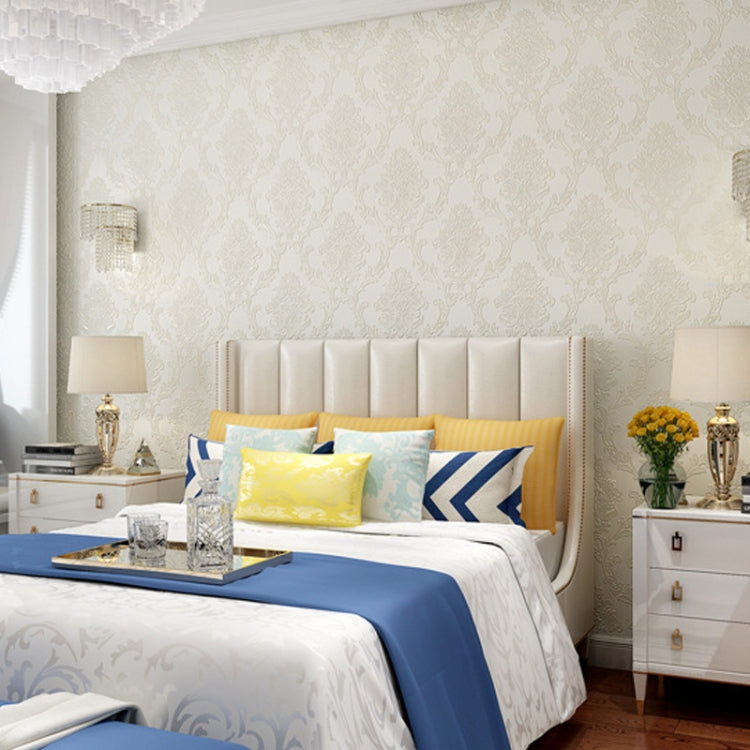 Bedroom Living Room Classic Damascus 3D Precision Pressed Non-Woven Fabric Self-Adhesive Wallpaper, Specification: 0.53 x 3 Meters(JA201 Beige)