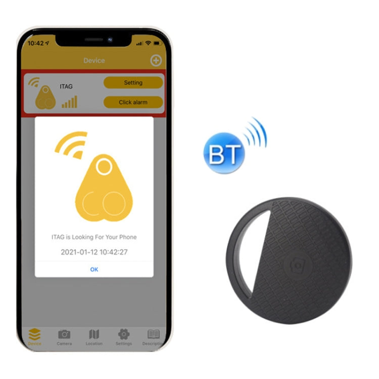 HYC-S9 2 PCS Round Bluetooth Object Finder Mobile Phone Tracking Locator Anti-Lost Two-Way Alarm(Black)