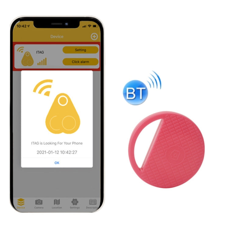 HYC-S9 2 PCS Round Bluetooth Object Finder Mobile Phone Tracking Locator Anti-Lost Two-Way Alarm(Pink)