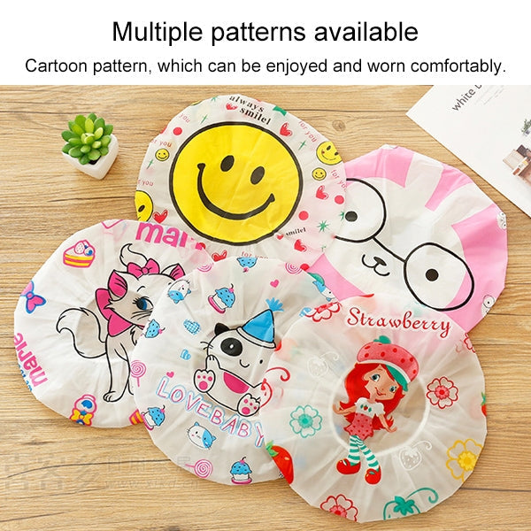 3 PCS Cute Cartoon Shower Bath Cap Saunas Lace Elastic Band Cap Hair Protective Cap(Pink Rabbit)