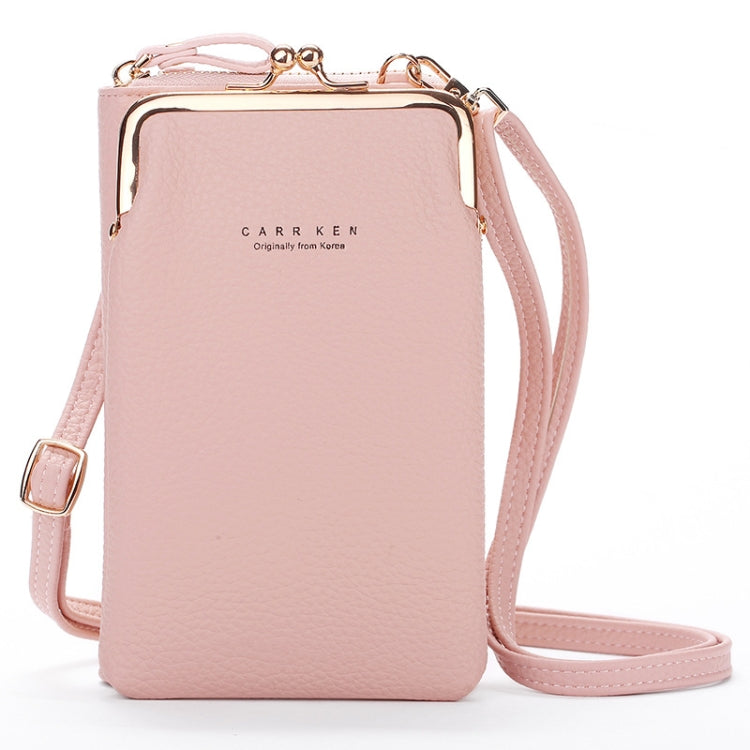 H2107 Ladies Mobile Phone Bag Shoulder Messenger Bag Pebbled Zipper Wallet(Pink)