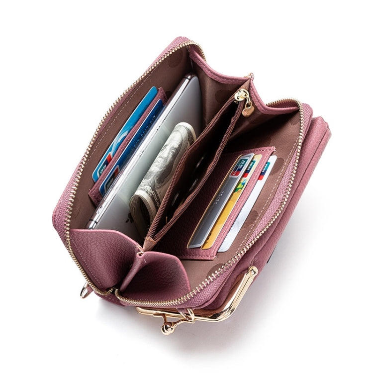 H2107 Ladies Mobile Phone Bag Shoulder Messenger Bag Pebbled Zipper Wallet(Pink)