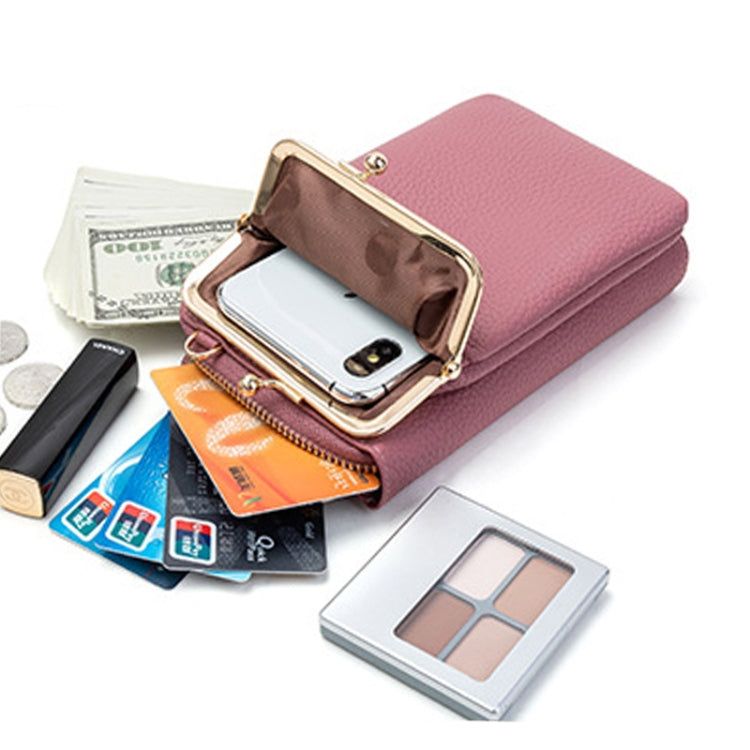 H2107 Ladies Mobile Phone Bag Shoulder Messenger Bag Pebbled Zipper Wallet(Pink)