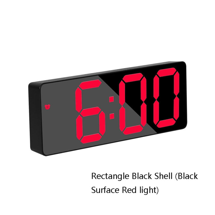Mirror Bedside Alarm Clock Battery Plug-In Dual-Purpose LED Clock, Colour: Rectangle Black Shell (Black Surface Red light)