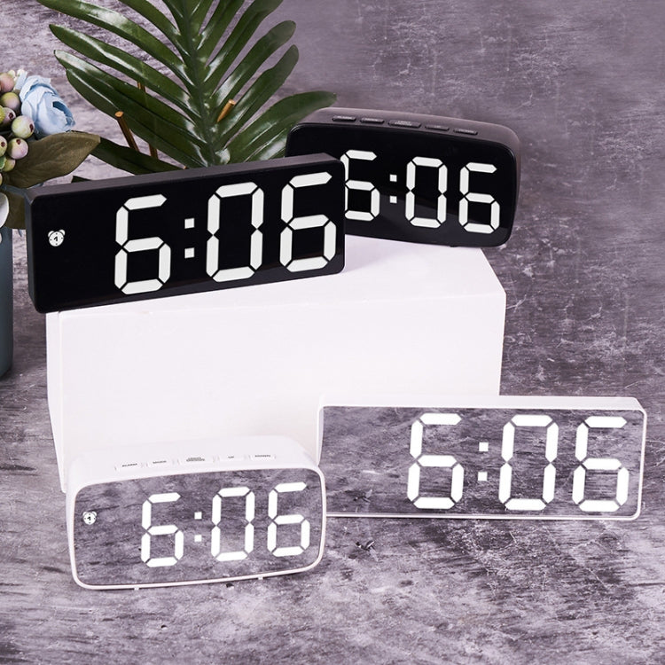 Mirror Bedside Alarm Clock Battery Plug-In Dual-Purpose LED Clock, Colour: Rectangle Black Shell (Black Surface Red light)