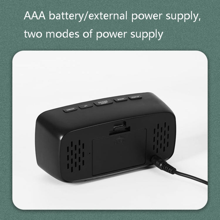 Mirror Bedside Alarm Clock Battery Plug-In Dual-Purpose LED Clock, Colour: Rectangle Black Shell (Black Surface Red light)