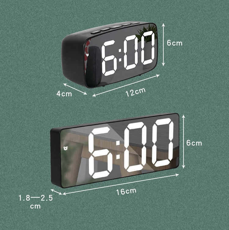 Mirror Bedside Alarm Clock Battery Plug-In Dual-Purpose LED Clock, Colour: Rectangle Black Shell (Black Surface Red light)