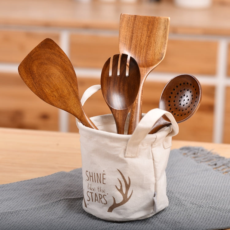 Non-Stick Pot Wood Spoon Teak Scoop Tableware Bent Spoon